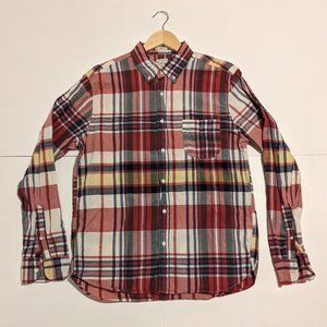J. Crew Slim Indian Madras Shirt in ikat Plaid Cotton Button Down Size Large